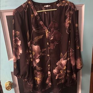 Maurices Button Down Floral Blouse Purple 1X